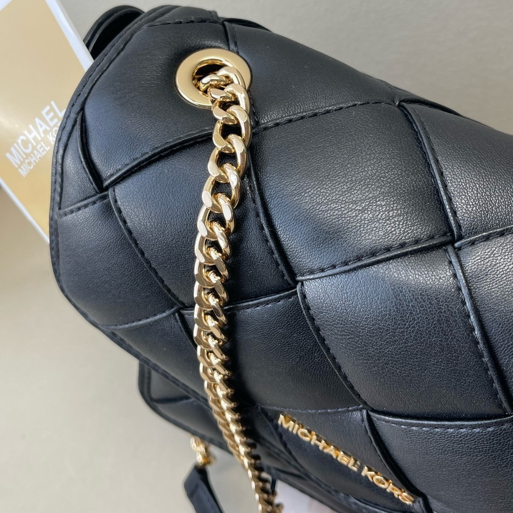 (new+card) Michael Kors Regina flap shoulder bag crossbody black leather quilted - Picture 9 of 16